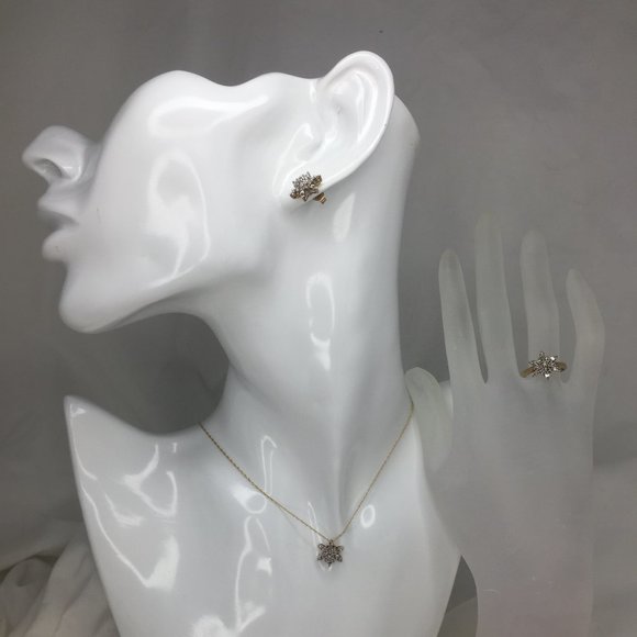 10k Diamond Ring/Earrings/Pendant Snowflake Set - Sz 5.5 - Great Winter Gift! - Picture 4 of 16